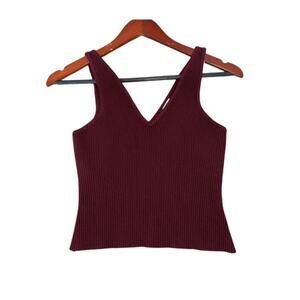 House of Harlow 1960 Ribbed Knit Tank Top Burgundy V Neck Fitted Small